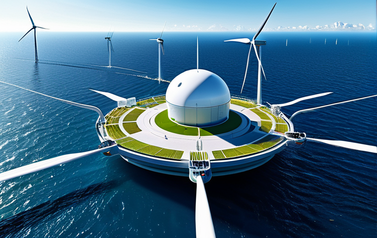 Futuristic Marine Energy Storage System**

A futuristic, photorealistic conceptual art rendering of a comprehensive marine energy storage system. Large, sleek, spherical underwater energy storage units, subtly glowing with indicators of stored clean energy, are interconnected by elegant conduits. Above the surface, modern offshore wind turbines and vast floating solar farms are visible, representing renewable energy sources. The deep blue ocean water is crystal clear, with sunlight filtering down, creating a serene and powerful scene of sustainable technology. The overall image emphasizes innovation and environmental harmony. Professional photography, high quality, 8K, vivid colors, precise engineering, perfect anatomy, correct proportions, natural pose, well-formed hands, proper finger count, natural body proportions, safe for work, appropriate content, fully clothed, family-friendly.

**