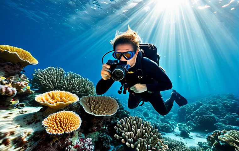 Underwater Photographer in Action**

"A professional underwater photographer, fully clothed in appropriate diving gear, capturing a vibrant coral reef with diverse marine life, using professional underwater camera equipment, clear blue water, sun rays filtering through the surface, safe for work, perfect anatomy, correct proportions, natural pose, professional, high-quality underwater photography, appropriate content, modest."

**