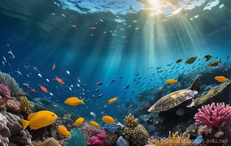 해양 오염 제거 기술 - **Prompt 1: The Invisible Threat Beneath the Waves**
    An ethereal underwater scene depicting a di...