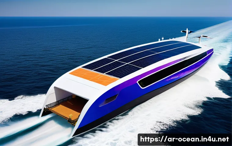 초고속 해양 선박 - **Prompt 1: "A futuristic, ultra-sleek high-speed passenger ferry, gracefully gliding over crystal-c...