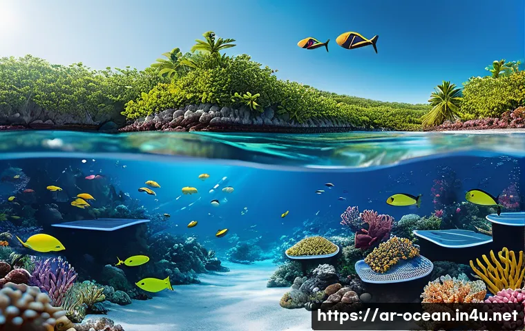 해양 환경 변화 대응 기술 - Underwater marine environment featuring advanced multi-sensor underwater monitoring system with deta...
