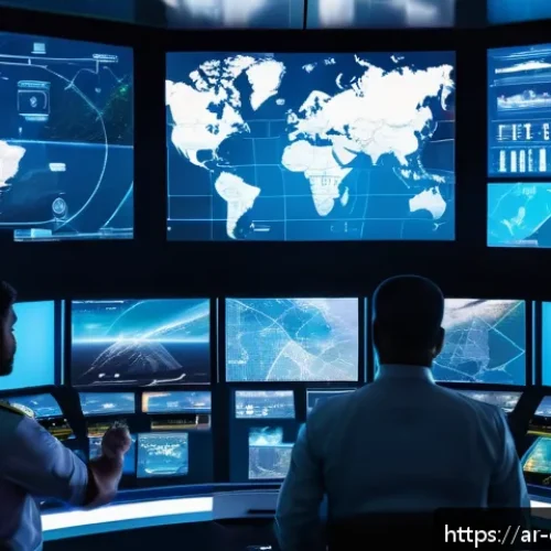 해양 안전 기술 - A highly detailed futuristic maritime control room showing advanced smart monitoring systems for shi...